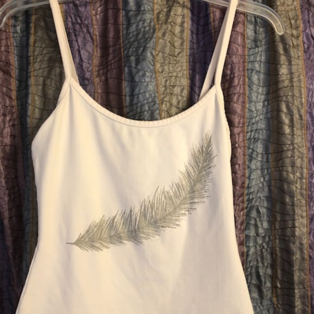 Express White Tank Top with Silver Feather